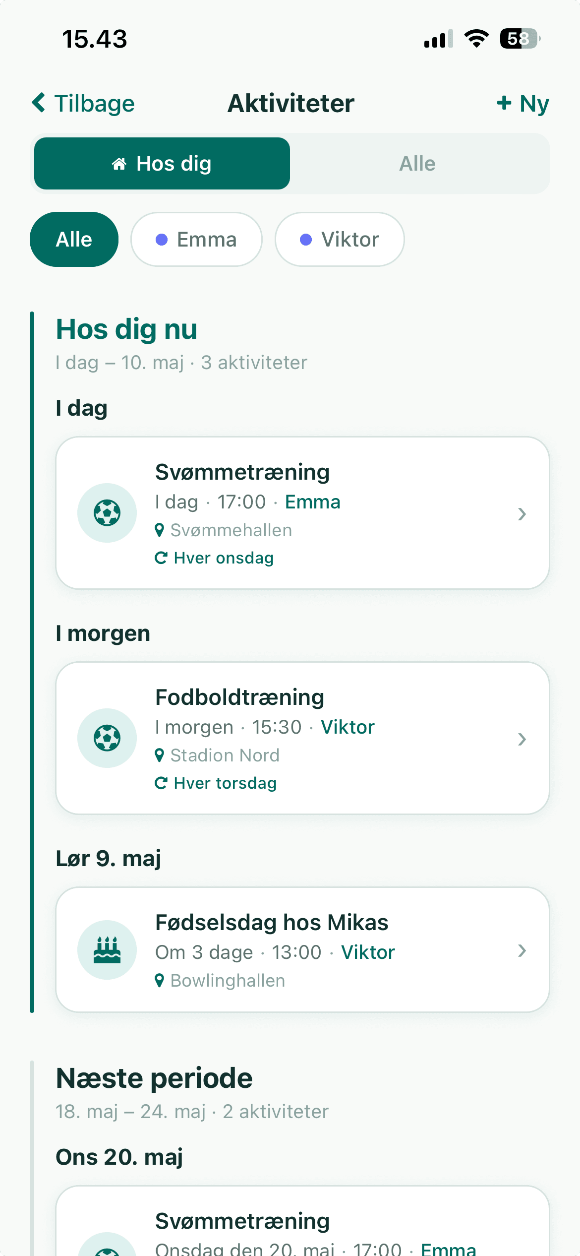 Aktivitetsoverblik i To Hjem-appen